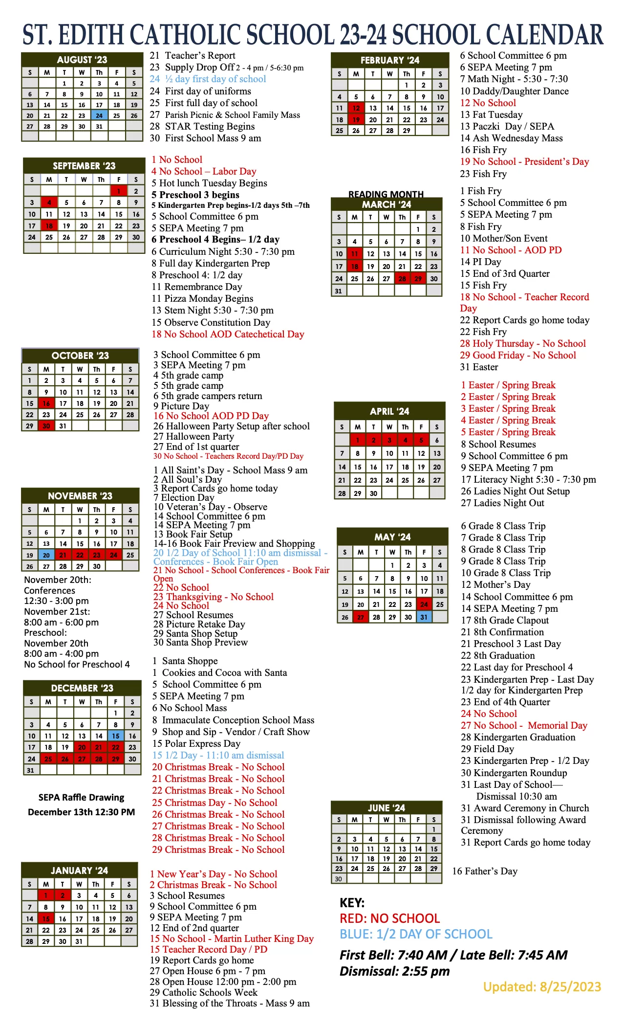 2023-2024 St. Edith School Calendar